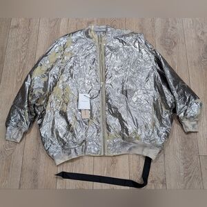 $2090 Mens DRKSHDW Rick Owens Jumbo Peter Flight Bomber Jacket Metallic Large